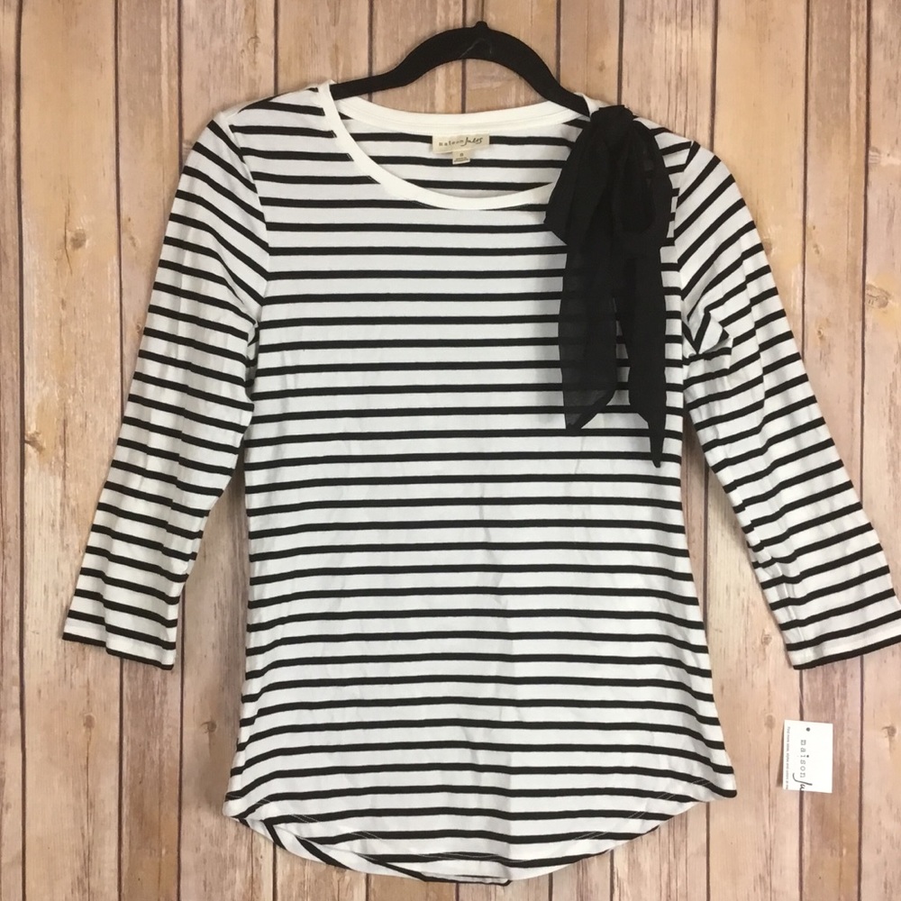 MAISON JULES STRIPED BOW-DETAIL TOP WOMEN SZ SM